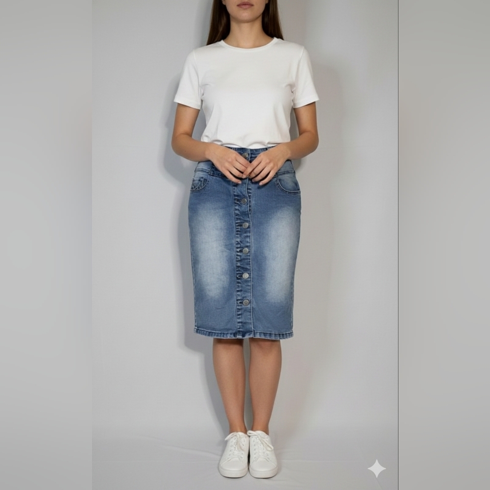 Chiqle Women's Light Wash Knee Length Denim Skirt Size Small 🐈